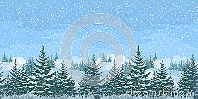 Seamless Winter Forest Landscape Vector Illustration