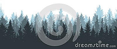 Seamless winter forest, silhouette of spruces. Vector Illustration