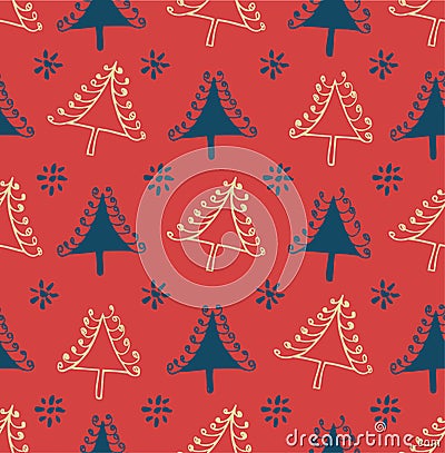 Seamless winter pattern with Christmas trees. Package texture with decorative spruces. Abstract holiday backdrop for crafts, print Vector Illustration