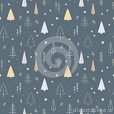 Seamless winter pattern with different christmas tree. Vector Illustration