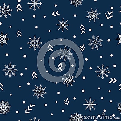 Seamless winter pattern with doodle snowflakes. Vector Illustration