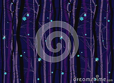 Seamless winter wood forest branches night pattern Vector Illustration