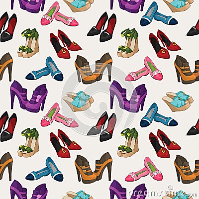 Seamless woman`s fashion shoes pattern Vector Illustration