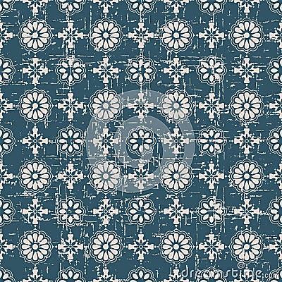 Seamless worn out vintage background 343_round cross flower Vector Illustration