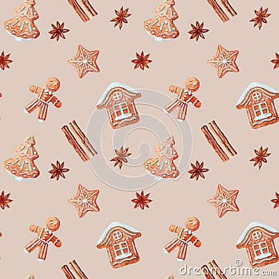 seamless Wrapping paper with Christmas treats elements Stock Photo
