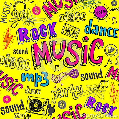 Seamless yellow music background. Vector Illustration