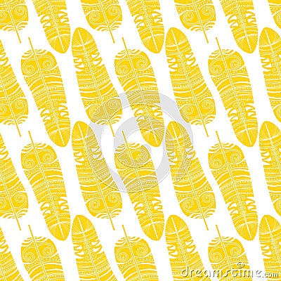 Seamless yellow tribal feathers pattern Stock Photo