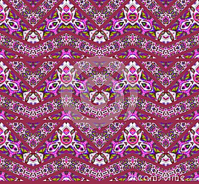 Seamless zigzag pattern dark red violet purple green Stock Photo
