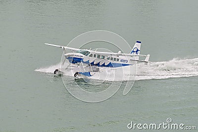 Seaplane landing in Miami, Florida, USA Editorial Stock Photo