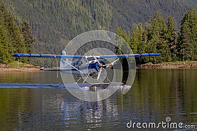 Seaplane landing in a remote cove near Ketchikan, Alaska Stock Photo