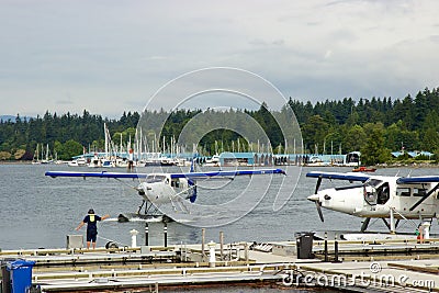 Seaplane landing in Vancouver, British Columbia, Canada Editorial Stock Photo