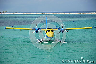 Seaplane on a water, Maldives Stock Photo