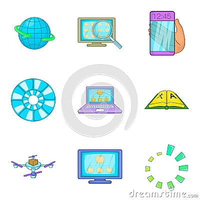 Search algorithm icons set, cartoon style Vector Illustration