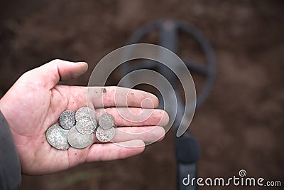 Search for artifacts with a metal detector Stock Photo