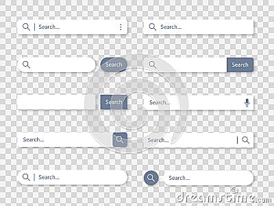 Search bar. Find of communication access on internet site with searching text fields vector template set Vector Illustration