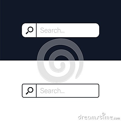 Search bar with icon and placeholder. On a dark and light background. HTML template element. User interface for the Vector Illustration