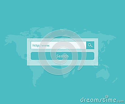 Search bar, search boxes world, global logo design. Web UI elements for browsers, sites with text field and search button vector. Vector Illustration