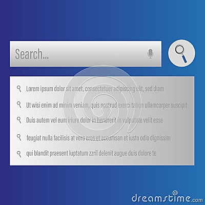 Search bar UI. Digital query result. Modern interface concept. Vector web design. Vector Illustration