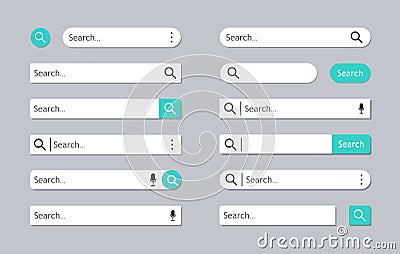 Search bar. Web box with buttons for search in internet. Website icon. Navigation field with interface, menu for computer, browse Vector Illustration