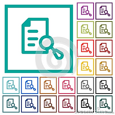 Search document flat color icons with quadrant frames Vector Illustration