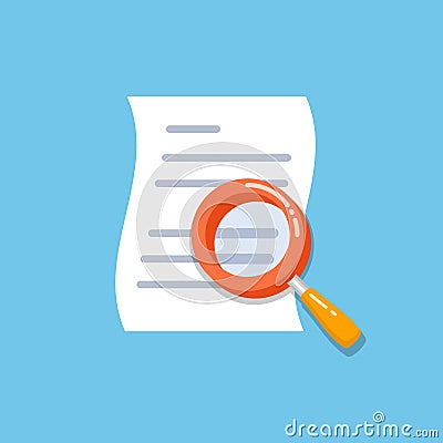 Search document flat vector icon. File and magnifying glass vector flat illustration. Vector Illustration