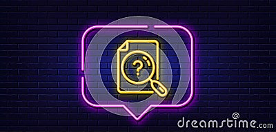 Search document line icon. Help book sign. Neon light speech bubble. Vector Vector Illustration