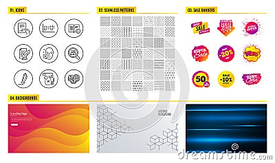 Search employees, Column diagram and Copyright icons. Document, Manual doc and Signature signs. Vector Vector Illustration