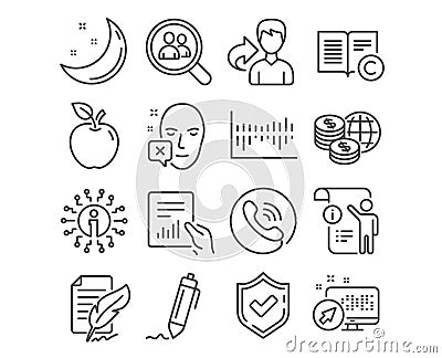 Search employees, Column diagram and Copyright icons. Document, Manual doc and Signature signs. Vector Vector Illustration