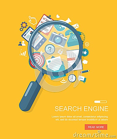 Search engine flat illustration with magnifying glass Vector Illustration