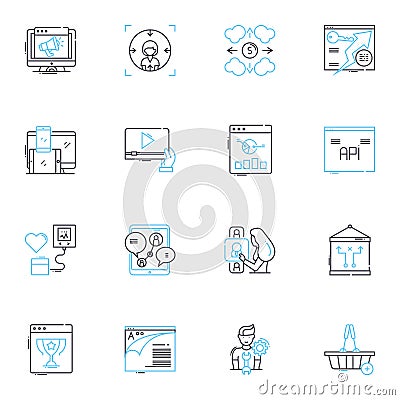 Search engine linear icons set. Google, Bing, Yahoo, DuckDuckGo, Search, SEO, Algorithm line vector and concept signs Vector Illustration