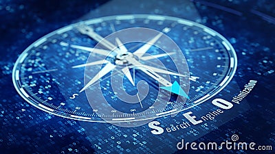 Search engine optimization concept - Compass needle pointing SEO word Stock Photo