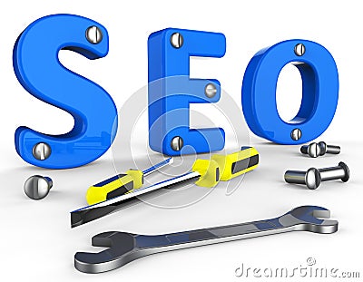 Search Engine Optimization Indicates Gathering Data And Information Stock Photo