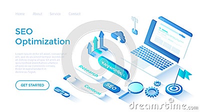 Search Engine Optimization, Keyword Research. Search engine results page on the laptop screen. Vector Illustration