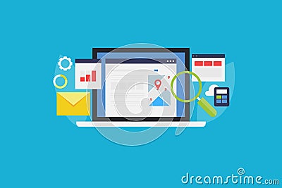 Search engine optimization, local business listing, local seo, business technology and internet concept. Vector Illustration