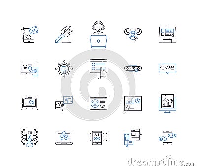 Search engine line icons collection. Google , Bing , Yahoo , DuckDuckGo , Indexing , Algorithm , Query vector and linear Vector Illustration