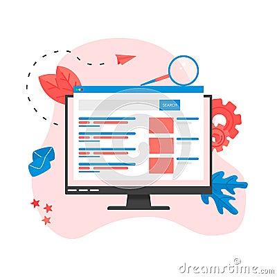 Search engine result pag vector, Page showing search results of a query, web search concept on smartphone Vector Illustration