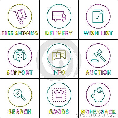 Purchases Delivety Terms Icon Set in Linear Style Vector Illustration