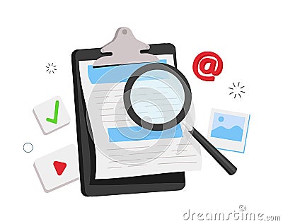 Search icon concept of media file management. Searching image and video files in database. Document Vector Illustration