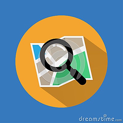 Search Icon. Find icon on map with long shadow. Vector. Illustration. Vector Illustration