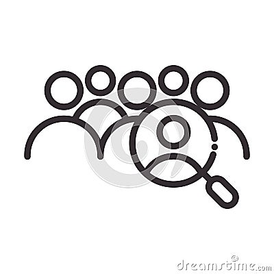 Search icon, hiring and recruitment magnifying glass thin line icon Vector Illustration