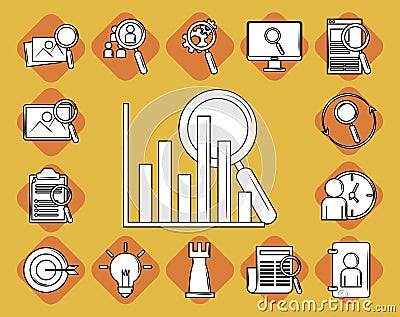 Search icon, set icons thin line pictogram, diagram target document Vector Illustration