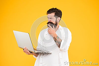 In search of inspiration. Online payment. Online purchase. Digital world. Programming concept. Programmer with laptop Stock Photo