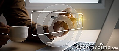 Search on internet businessman using Searching Browsing Internet internet of things IoT on Searching Browsing Internet Data Stock Photo