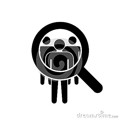 Search job loupe. Vector isolared icon.Human resources flat black isolated sign or icon. Recruitment interview symbol concept Vector Illustration