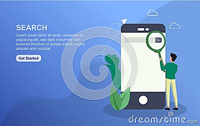 Search landing page template. Flat design concept of web page design for website. Easy to edit and customize Vector Illustration