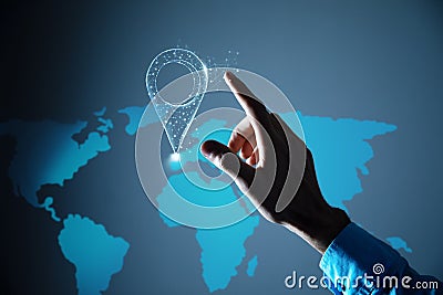 Search for locations around the world. Location map concept Stock Photo