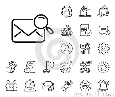 Search mail line icon. Find letter document sign. Salaryman, gender equality and alert bell. Vector Vector Illustration