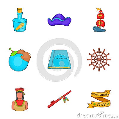 Search of mainland icons set, cartoon style Vector Illustration