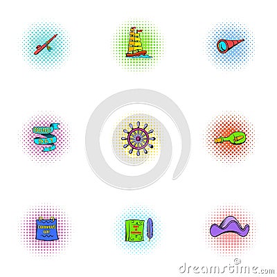 Search of mainland icons set, pop-art style Vector Illustration