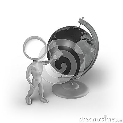 Search-Man with a globe Stock Photo